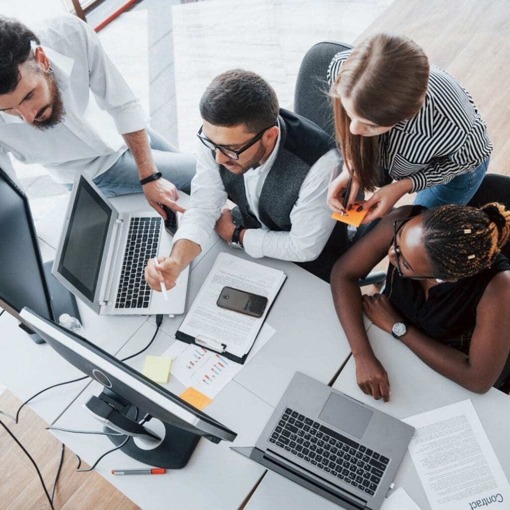 Call center services teams at work.